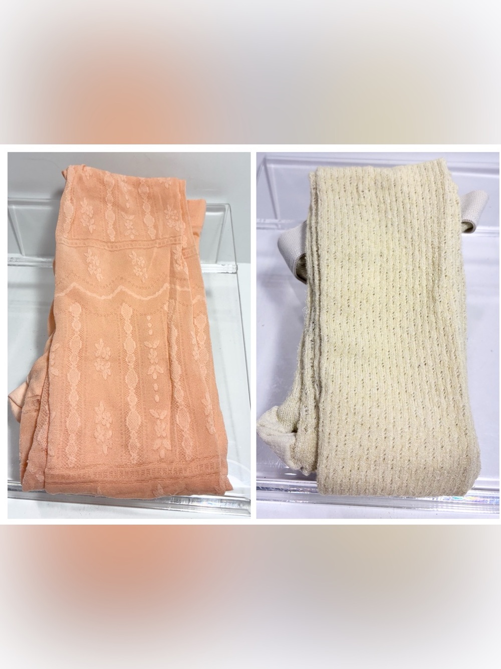2 Pairs Y2K Peach Floral Jacquard & Ivory Open Knit ITALY MADE Tights Lot Sz M/L